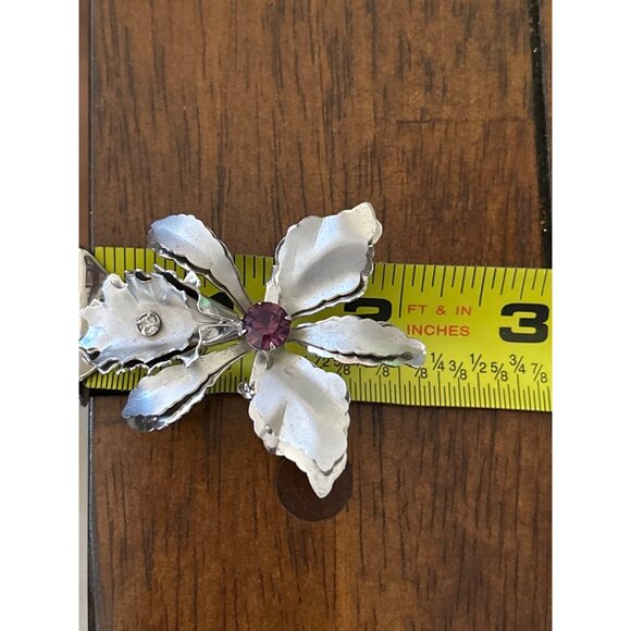 Vintage Silve Tone Brooch & Pendant Orchid With Purple & Clear Rhinestones - Picture 11 of 11